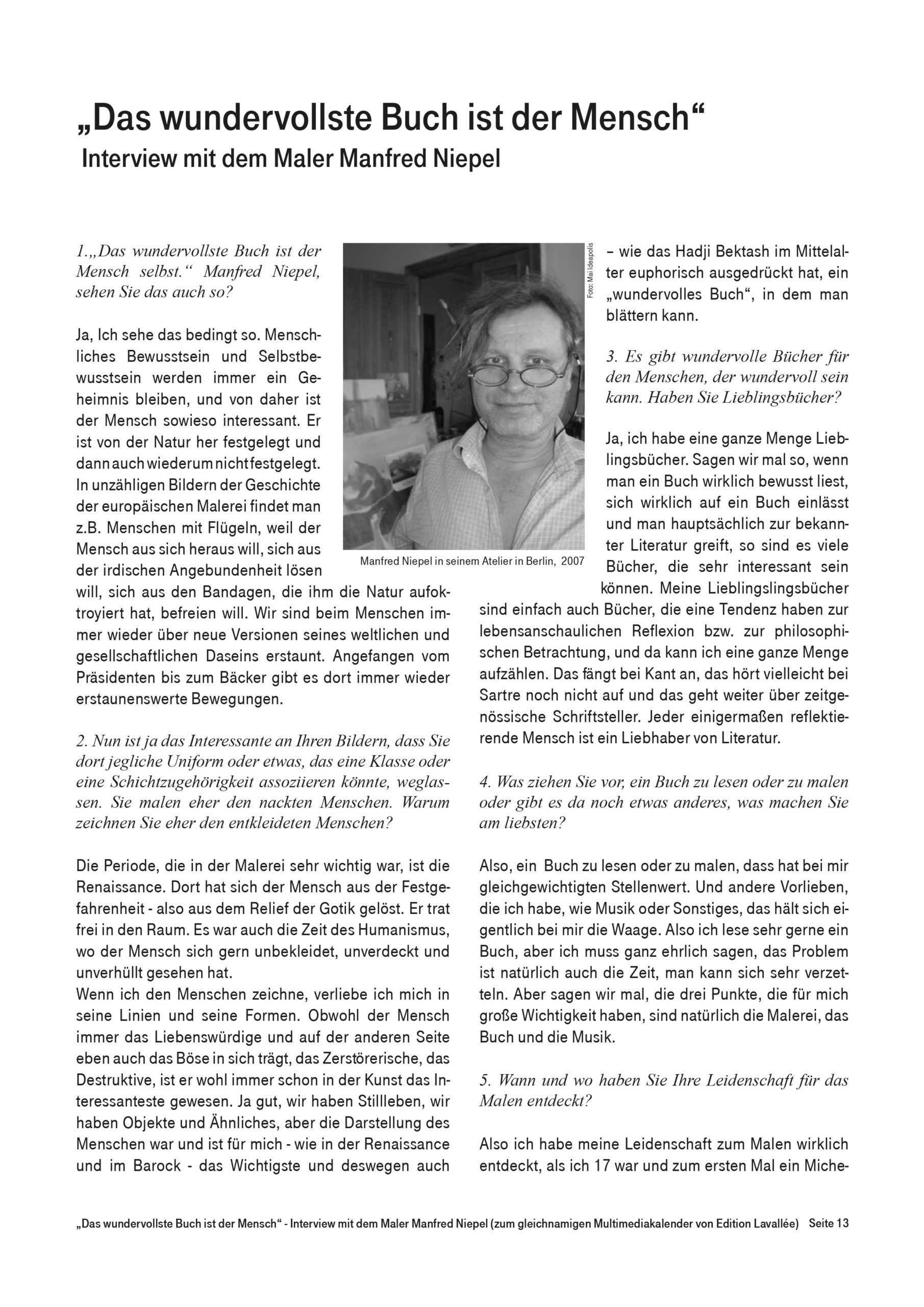 Interviewseite mit Fragen von Nicole Sandt/Antworten und Porträt von Manfred Niepel