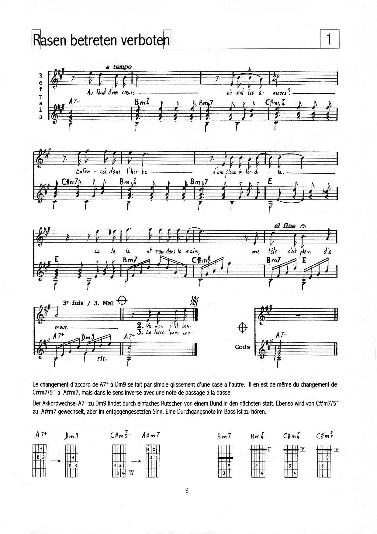 Extrait de partition: Refrain de Pelouses interdites von Michel Sandt, mit Akkorden
