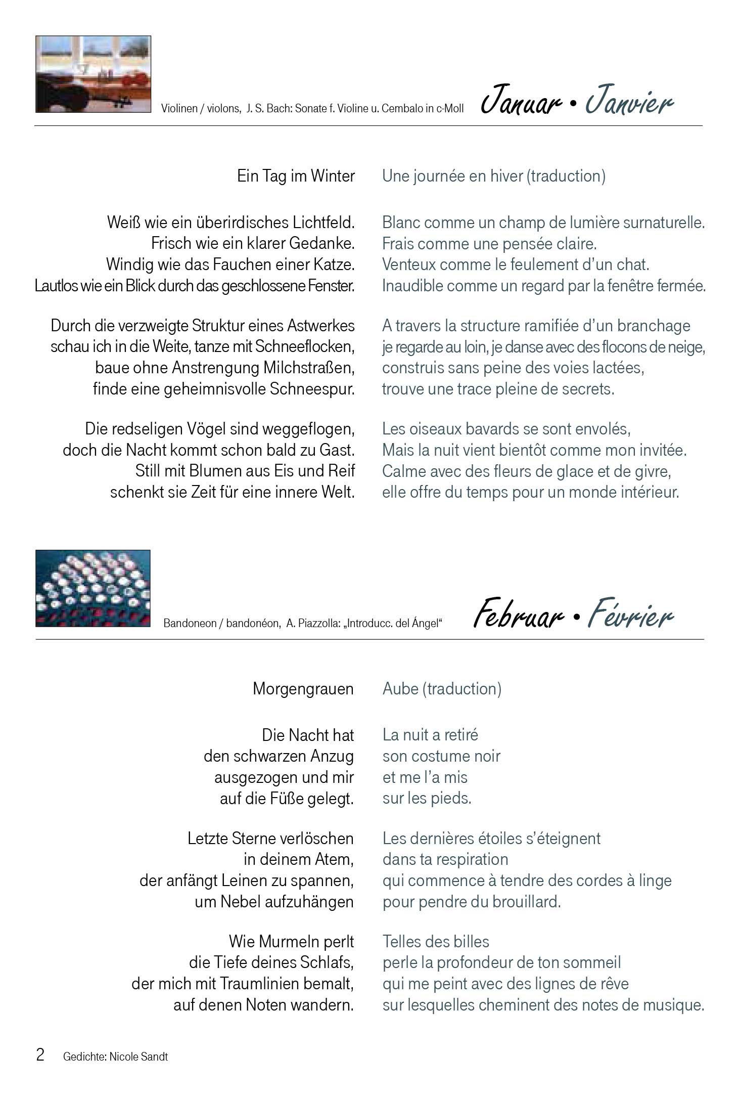 Gedichte für Januar und Februar aus dem Hörkalender von Nicole Sandt Eine Reise durch das Jahr auf Deutsch und Französisch
