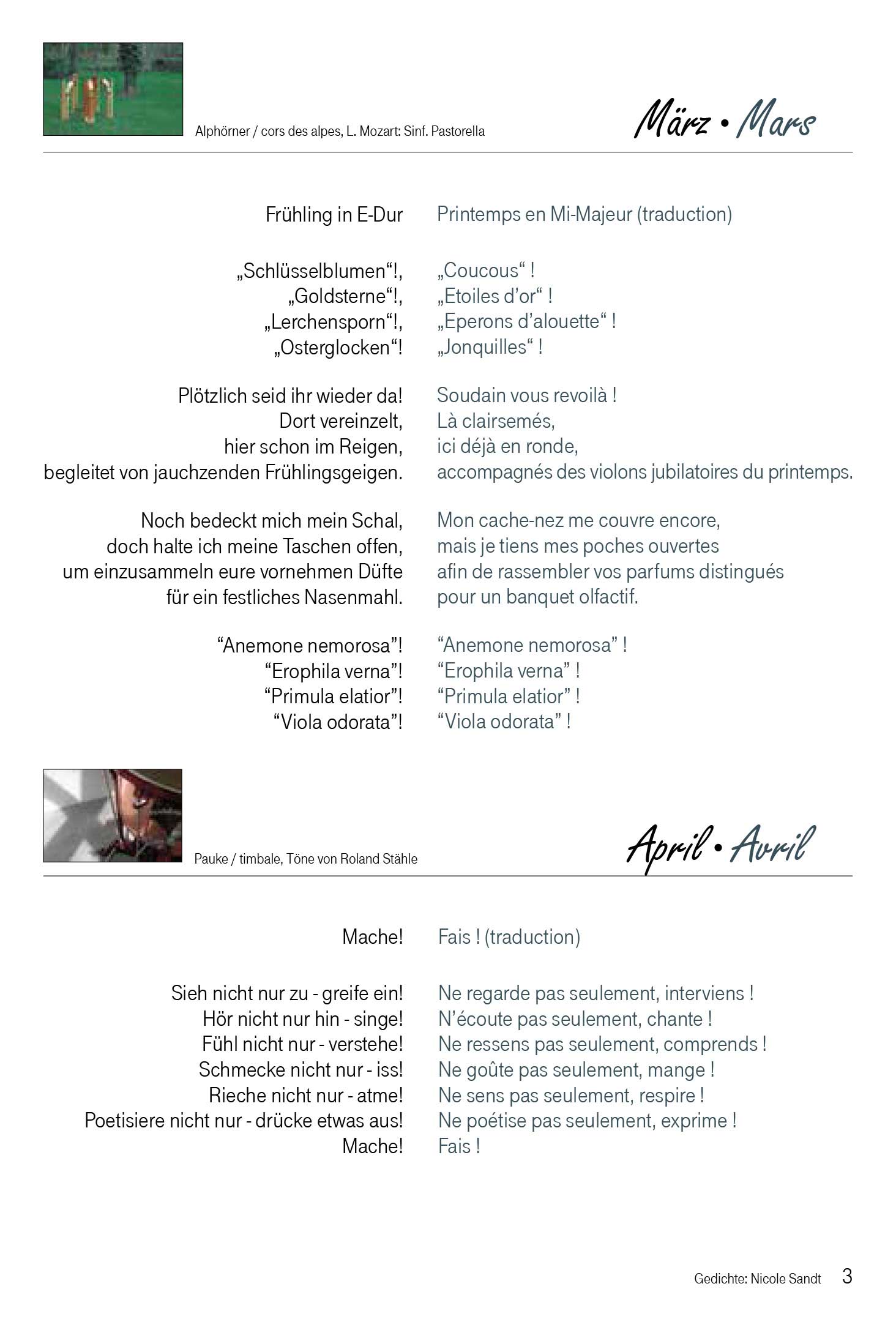 Gedichte für März und April aus dem Hörkalender von Nicole Sandt Eine Reise durch das Jahr auf Deutsch und Französisch